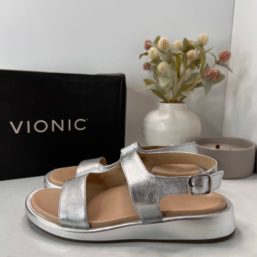 Vionic Madera Leather Slingback Wedge Sandal Silver Women's 7.5M - Picture 3 of 10